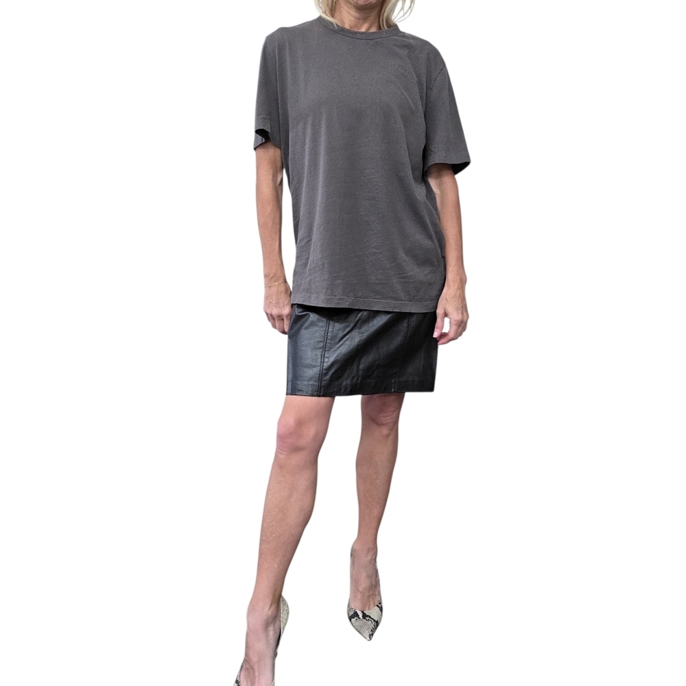 Vintage 90s Black Leather Skirt 5/6 High Waisted Mini Genuine Leather - Picture 5 of 11